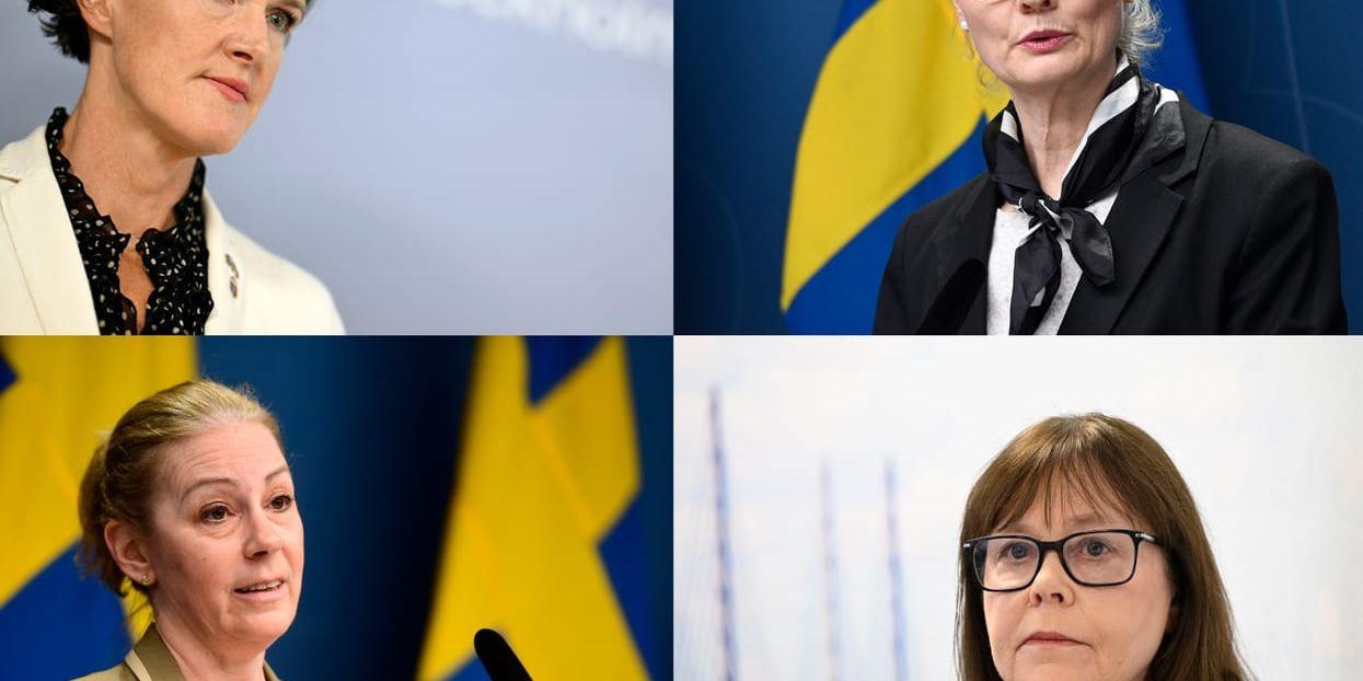 Anna Kinberg Batra, karin Tegmark Wisell, generaldirektör Folkhälsomyndigheten, Nina Cromnier, generaldirektör Strålsäkerhetsmyndigheten och Charlotte Svensson, generaldirektör Tullverket. Bilden är ett montage