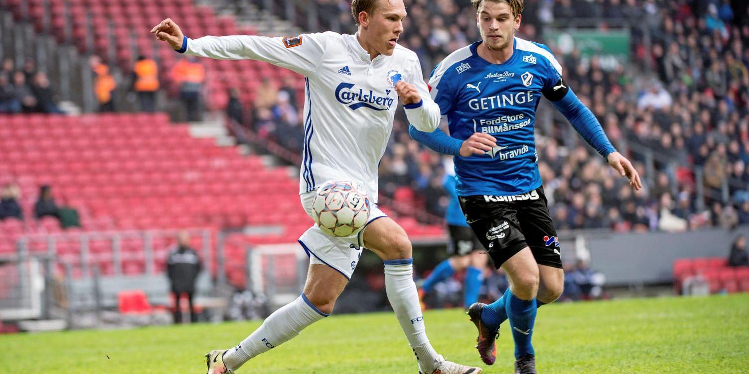 Det var då. HBK:s Marcus Mathisen, från början ett lån från FC Köpenhamn i i duell med FCK:s Ludwig Augustinsson. Men nu är samarbetsavtalet med Nordens största klubb brutet.FCK–HBK