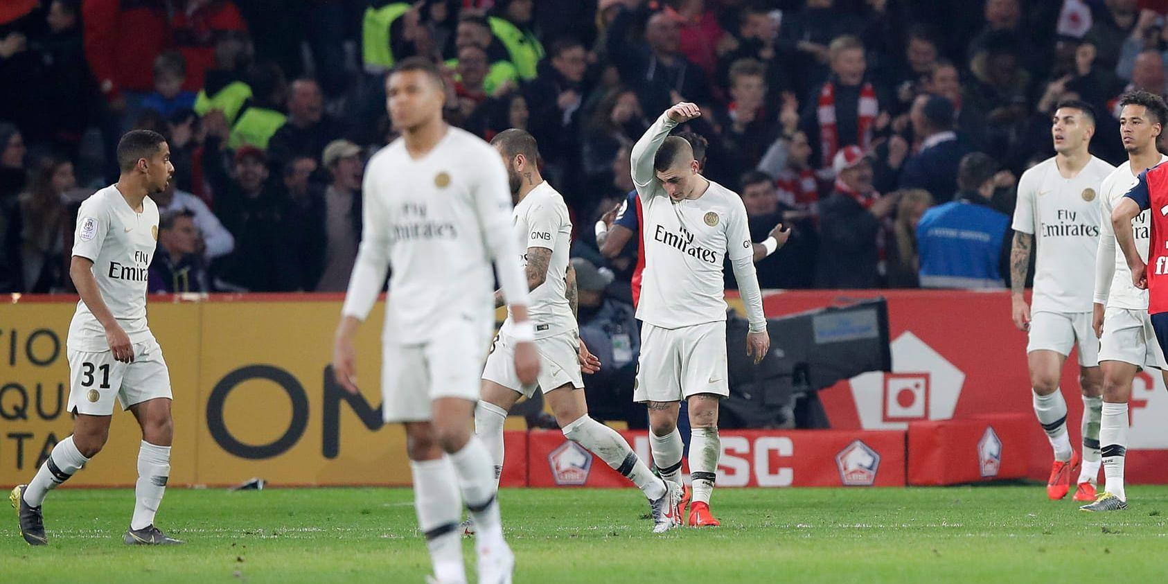 Paris Saint-Germain-spelarna deppar efter storförlusten mot Lille.