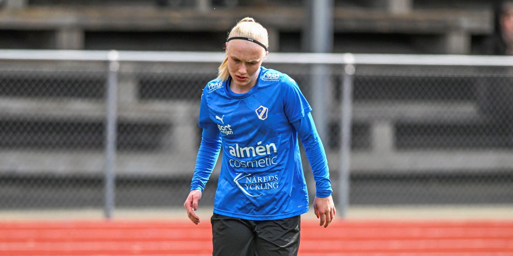 En frispelad Lovisa Brogren gjorde 2–0 för HBK borta mot Ljungskile, men det räckte ändå inte till blåsvart poäng. Arkivbild.