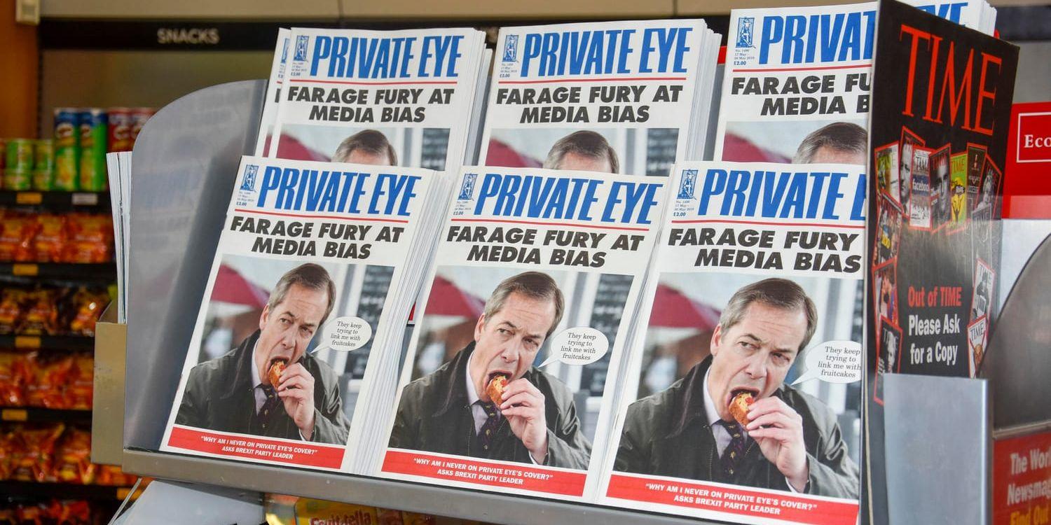 Brexitpartiets ledare Nigel Farage älskas av många britter – men är samtidigt djupt ogillad av andra. Och satirtidningarna, som exempelvis Private Eye, älskar att driva med honom.