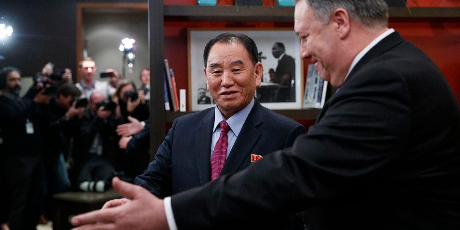 Den nordkoreanske generalen Kim Yong-Chol, är andreman under Nordkoreas ledare, tillsammans med USA:s utrikesminister Mike Pompeo. Arkivbild.